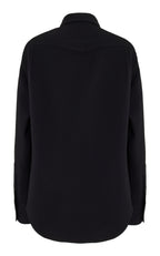 Brandon Maxwell Vince Black Western-Yoked Wool-Silk Crepe Button-Front Shirt