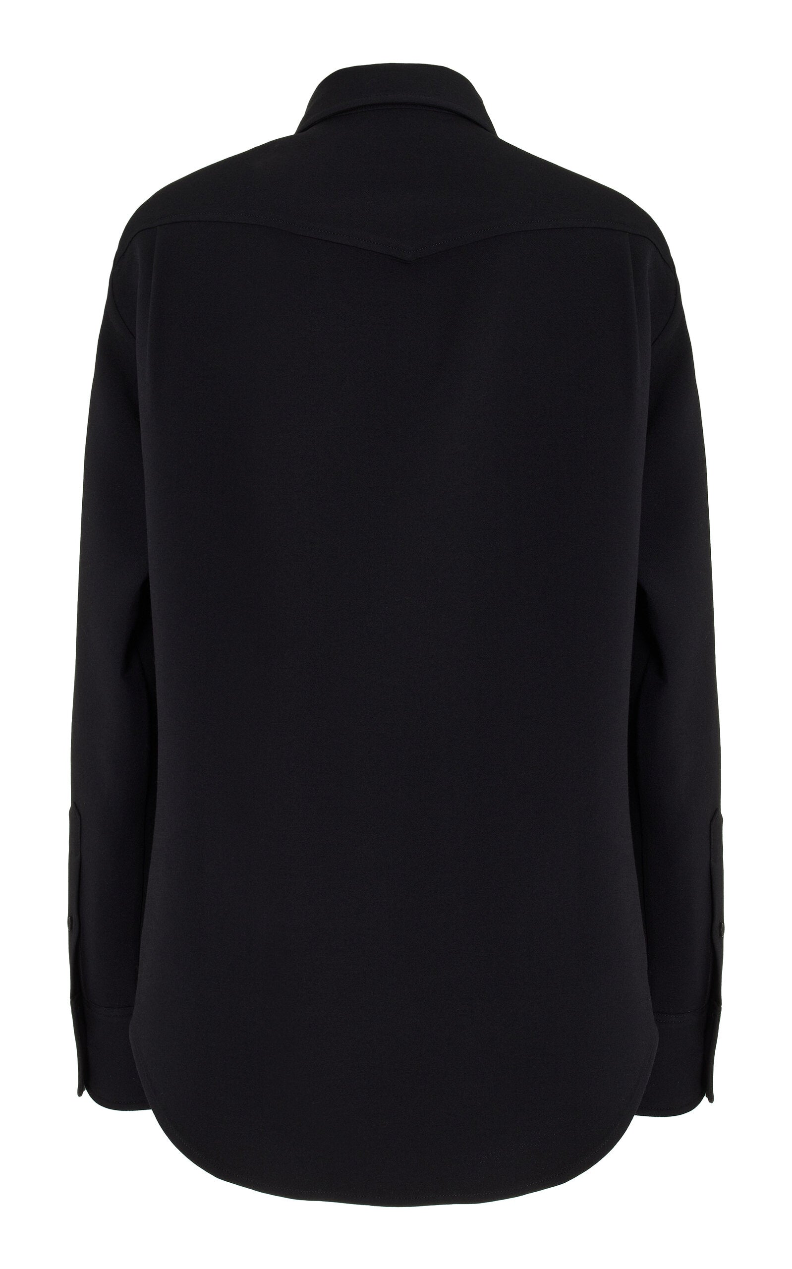 Brandon Maxwell Vince Black Western-Yoked Wool-Silk Crepe Button-Front Shirt