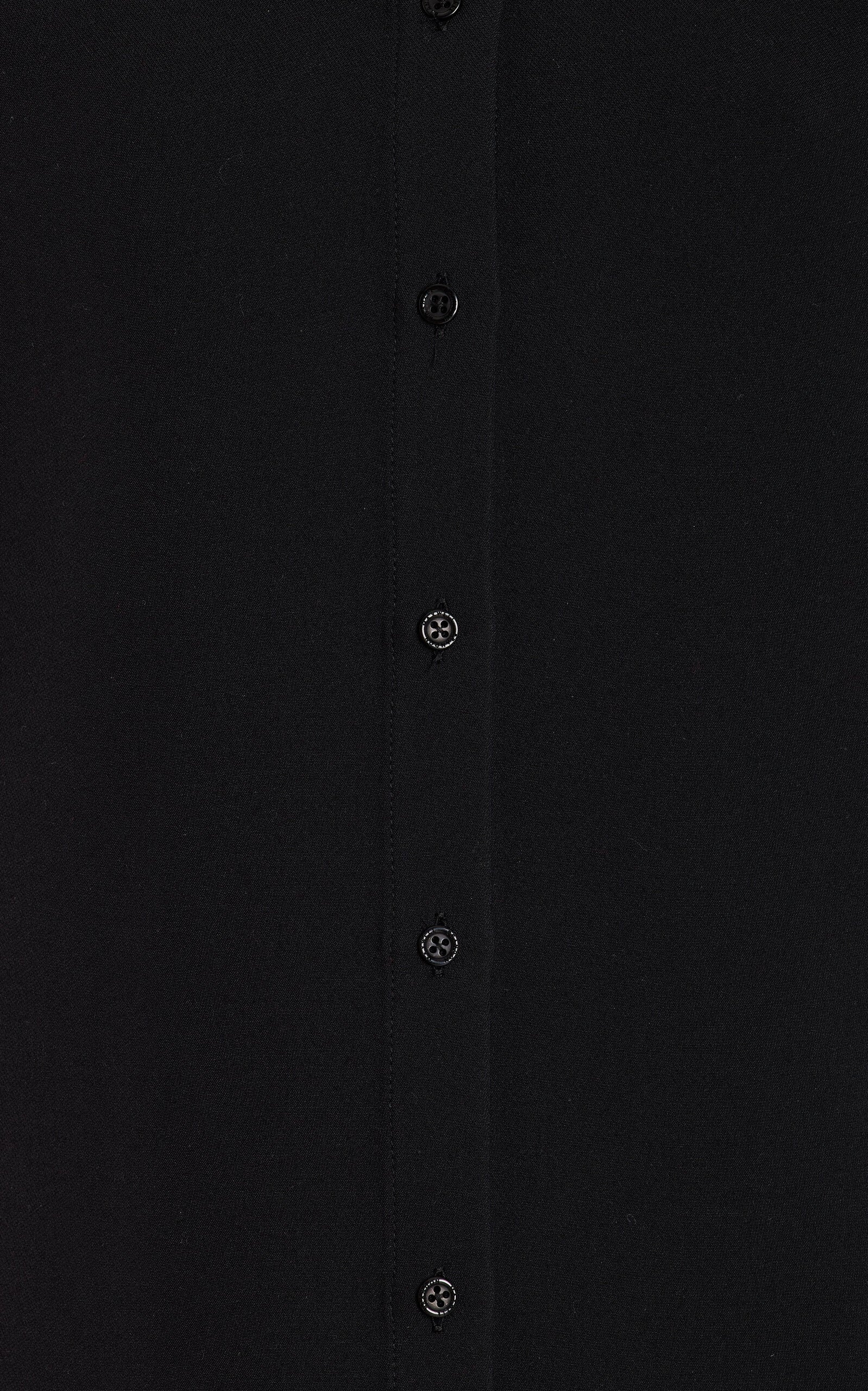 Brandon Maxwell Vince Black Western-Yoked Wool-Silk Crepe Button-Front Shirt