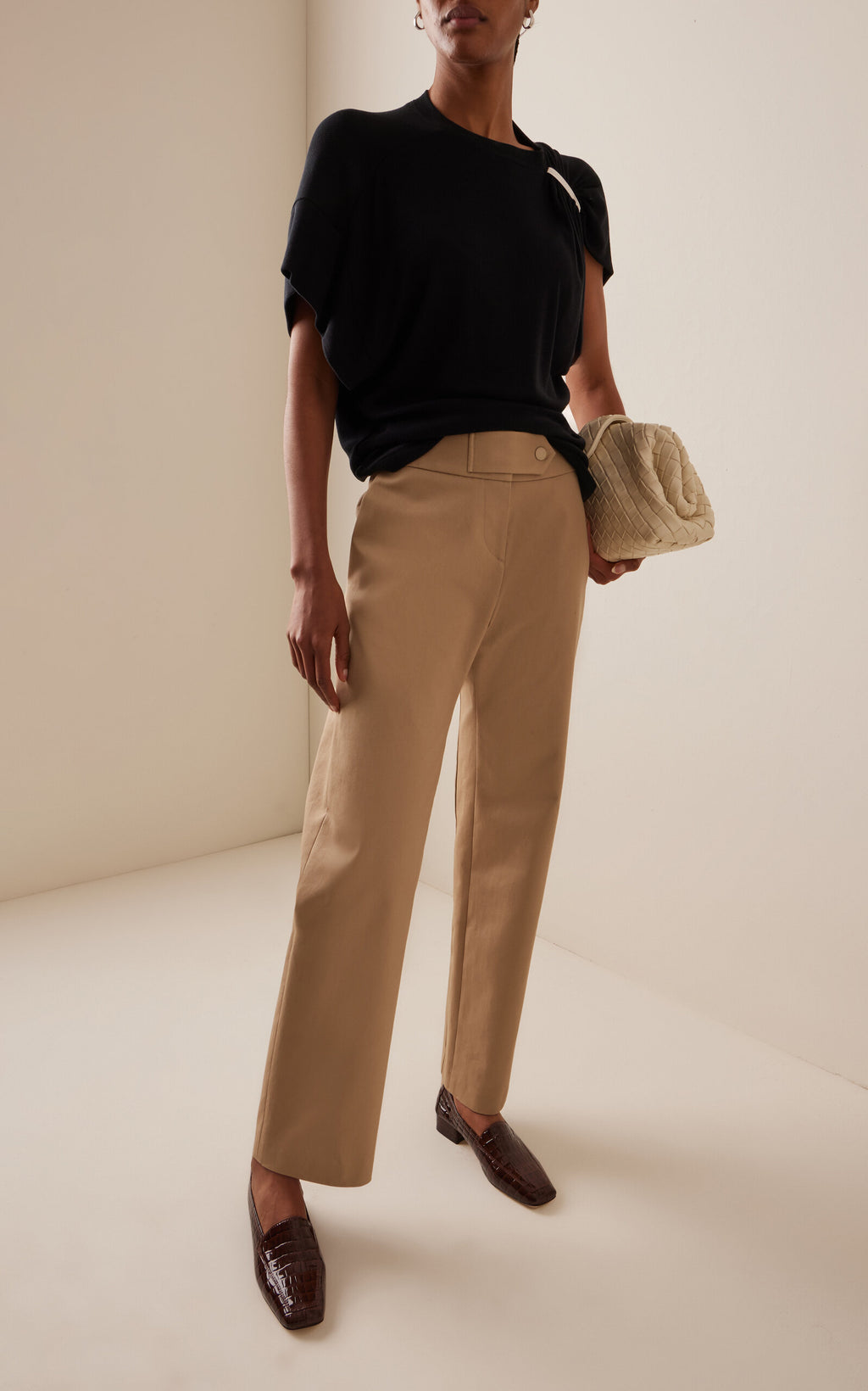Brandon Maxwell Women's Phoenix Low-Rise Khaki Cotton Gabardine Barrel-Leg Pants