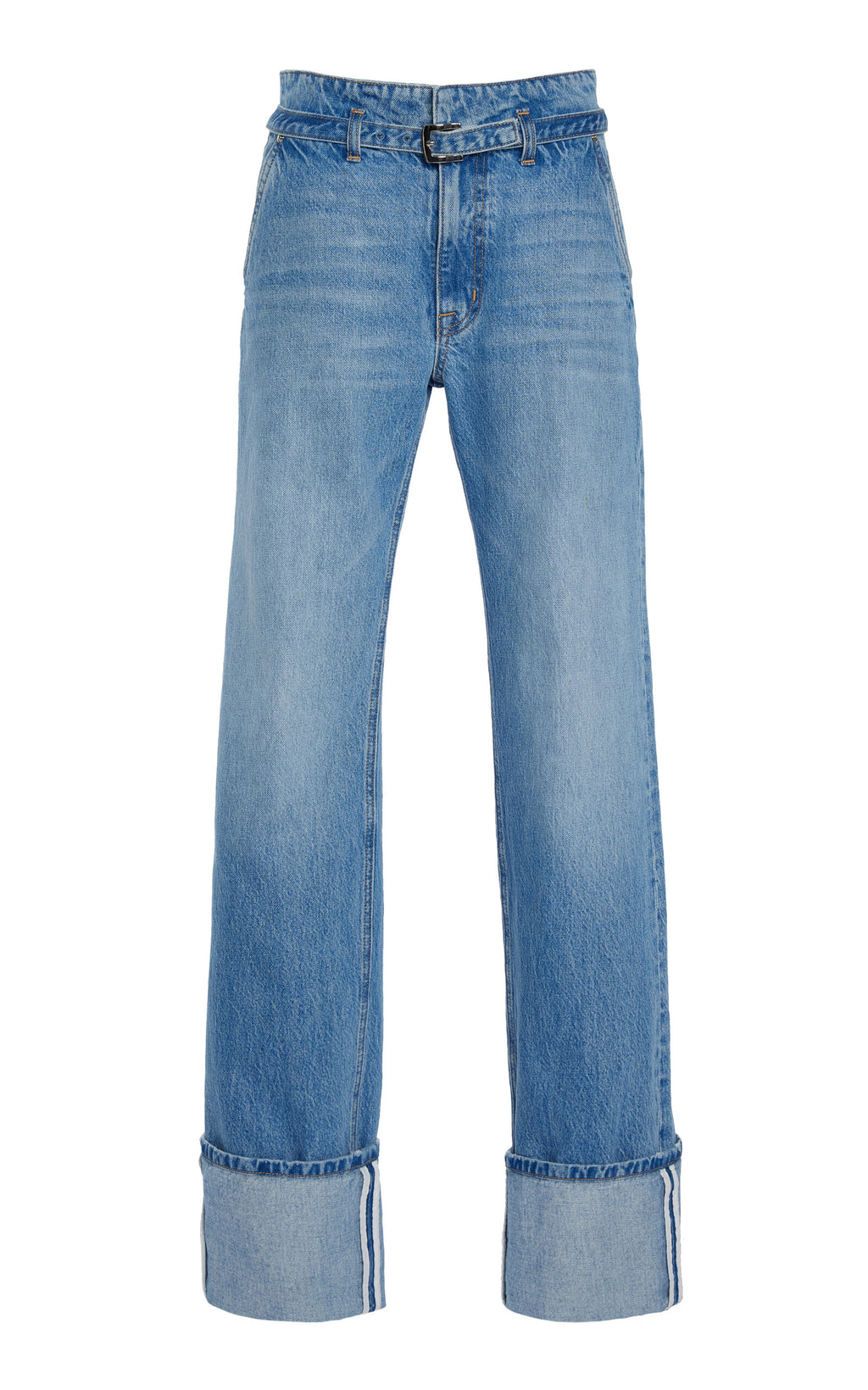 Brandon Maxwell Alexa Cuffed Rigid Low-Rise Straight-Leg Jeans - Medium Wash