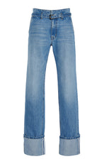 Brandon Maxwell Alexa Cuffed Rigid Low-Rise Straight-Leg Jeans - Medium Wash