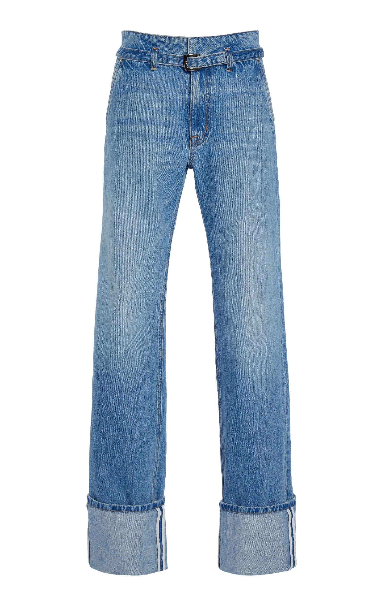 Brandon Maxwell Alexa Cuffed Rigid Low-Rise Straight-Leg Jeans - Medium Wash
