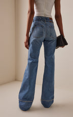 Brandon Maxwell Alexa Cuffed Rigid Low-Rise Straight-Leg Jeans - Medium Wash