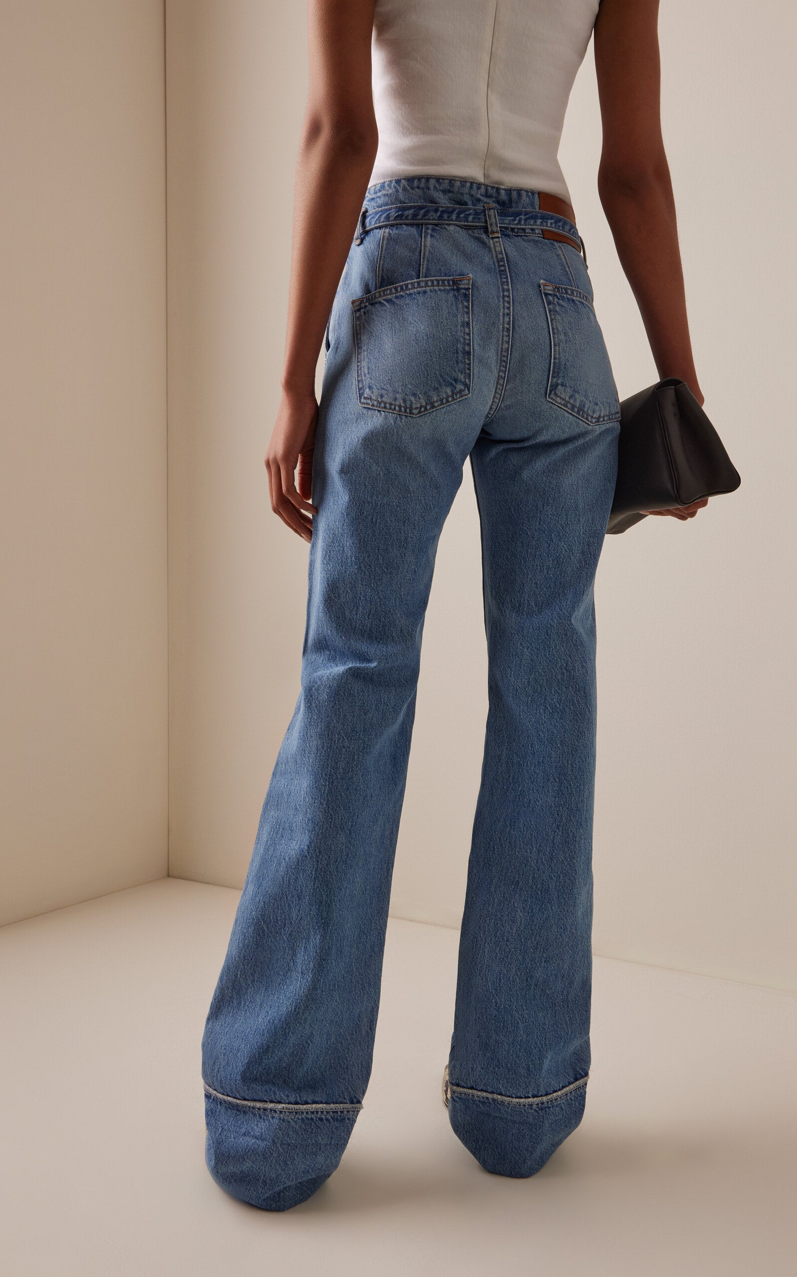 Brandon Maxwell Alexa Cuffed Rigid Low-Rise Straight-Leg Jeans - Medium Wash