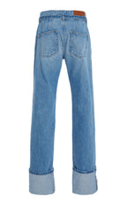 Brandon Maxwell Alexa Cuffed Rigid Low-Rise Straight-Leg Jeans - Medium Wash