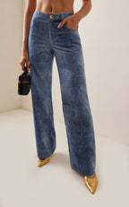 Brandon Maxwell The Reid Velvet Denim Straight-Leg Pants - Medium Wash