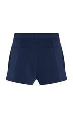 Brandon Maxwell Nedra Navy Tailored Knit Shorts: Luxury Viscose Blend Comfort
