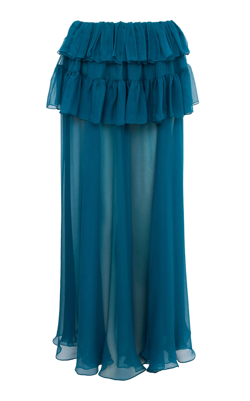 Chloé Organic Silk Mousseline Ruffled Maxi Skirt - Ethereal Blue Designer Apparel