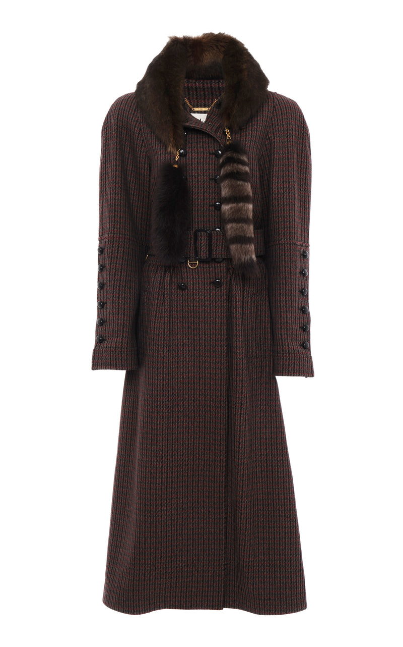Chloé Women's Luxurious Grey Houndstooth Wool Riding Coat with Belt