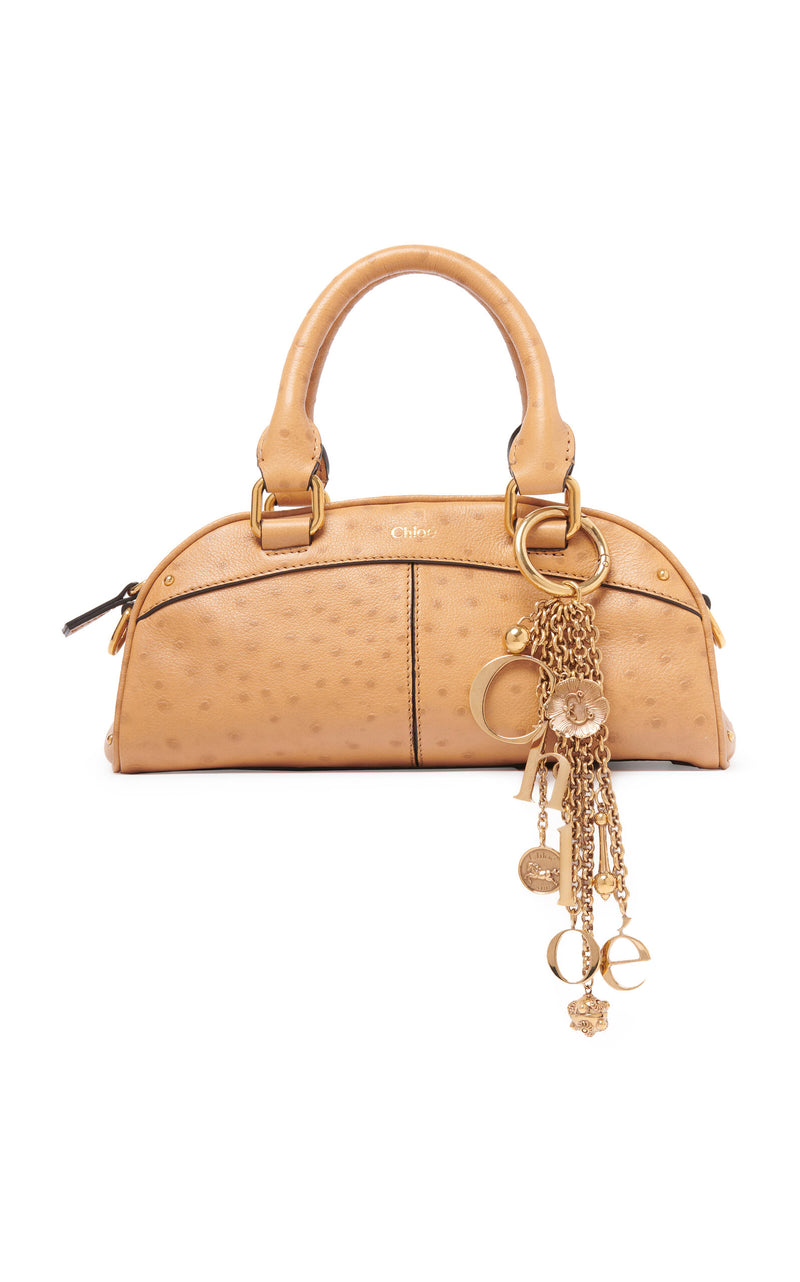 Chloé S956 Charm-Detailed Calfskin Bowling Bag with Elegant Gold Chain