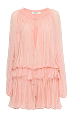 Chic Chloé Pink Organic Silk Mousseline Tiered Mini Dress for Resorts