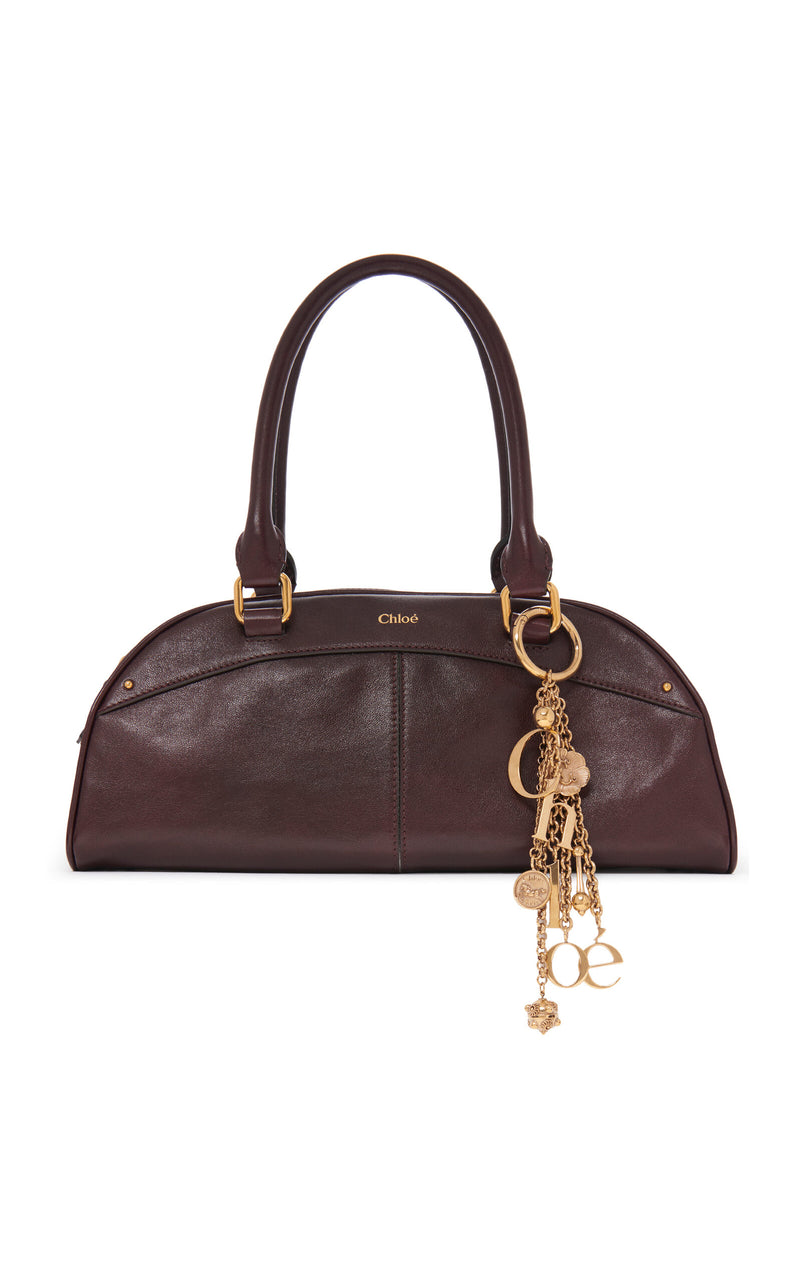 Chloé Purple Calfskin Bowling Bag with Signature Gold Charm Detail Handles