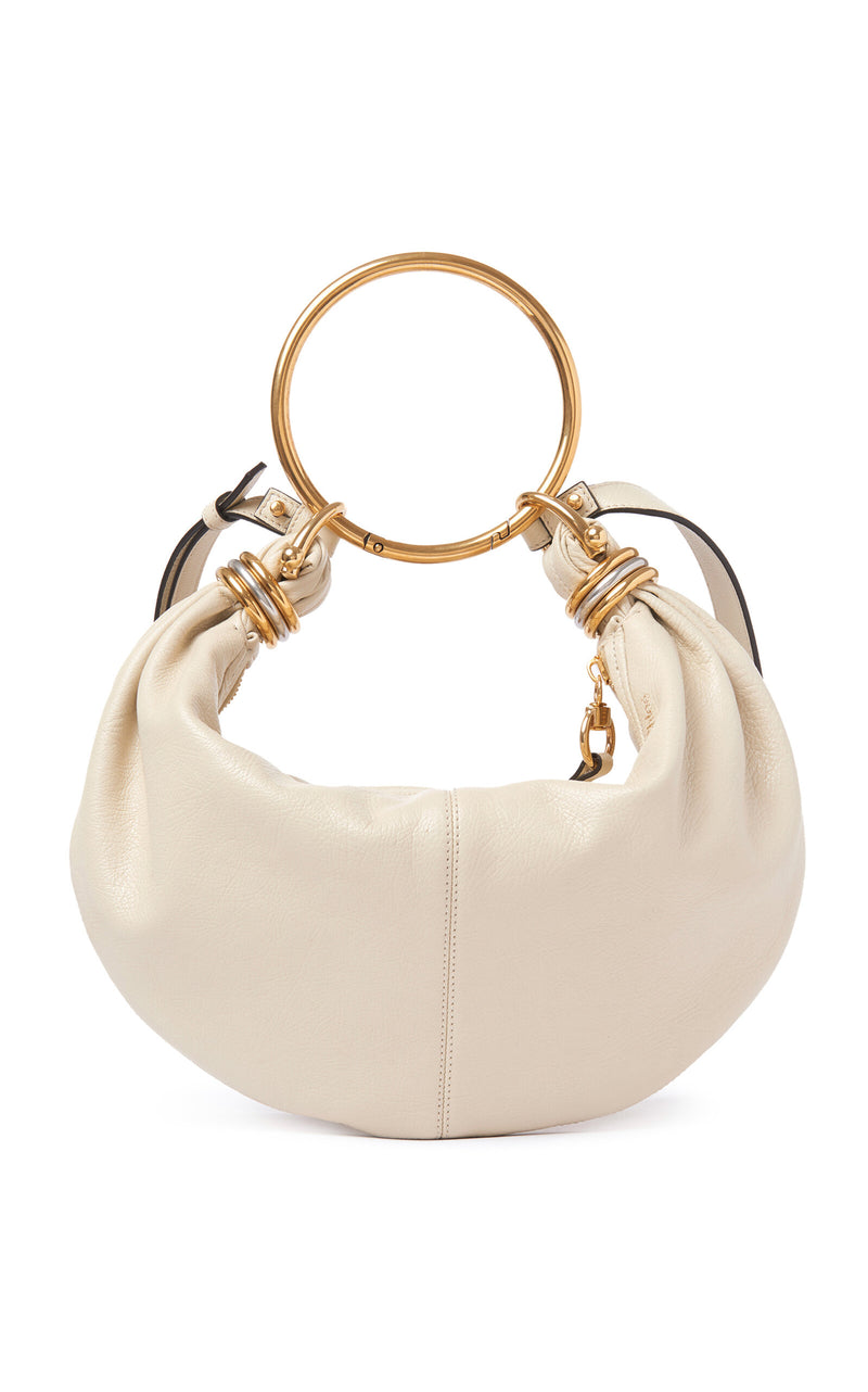 Chloé Luxurious Grained Leather Bracelet-Handle Shoulder Bag, Elegant Gold-Tone Hardware