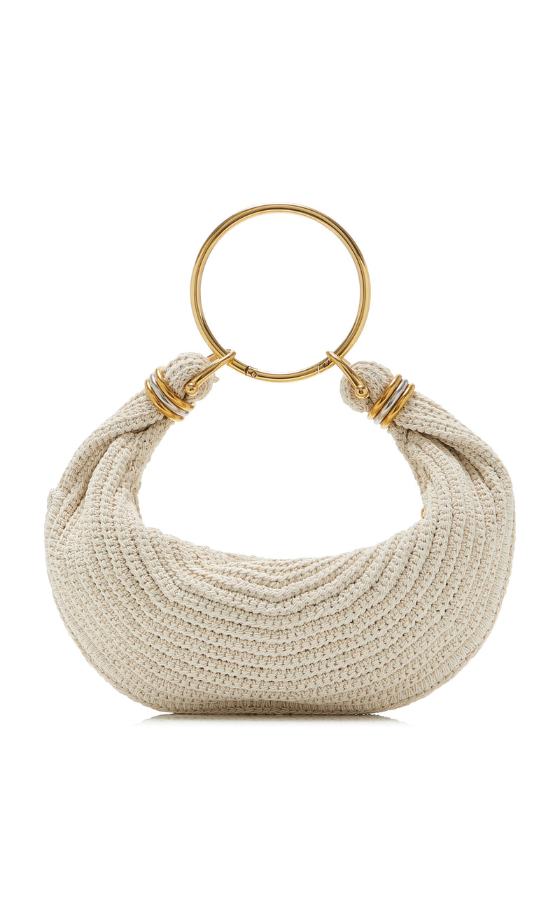 Chloé White Crocheted Bracelet Bag, Elegant Ring Handle Luxury Italian Shoulder Purse