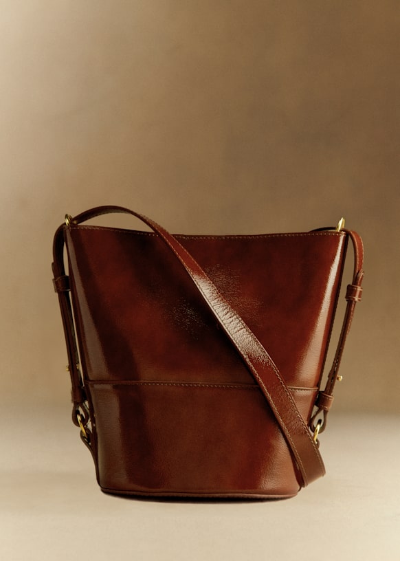 Elegant Patent Mahogany Leather Gary Shoulder Bag with Adjustable Strap