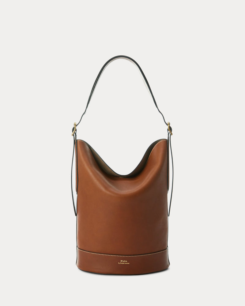 Ralph Lauren Bellport Premium Italian Leather Bucket Bag with Drawstring Closure