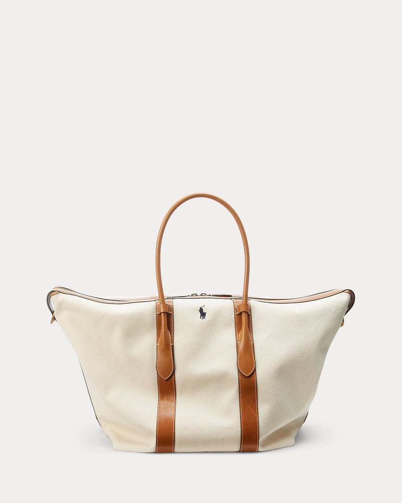 Ralph Lauren Bellport Extra-Large Canvas Tote Bag with Italian Leather Trim