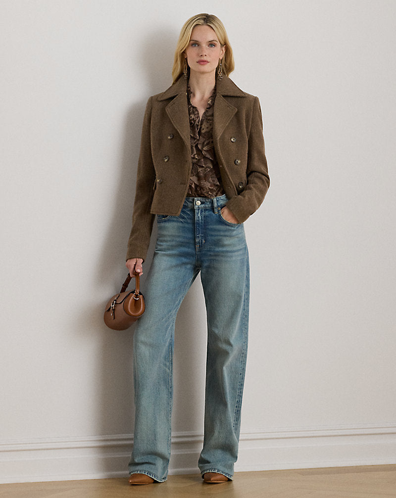 Chic Wool-Blend Herringbone Double-Breasted Coat for Women - Classic Style