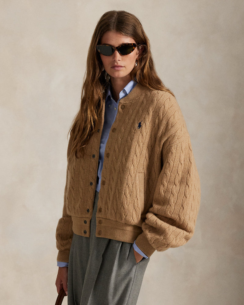 Women's Luxurious Cable-Knit Wool-Cashmere Jacket – Elegant Diamond Quilted Lining