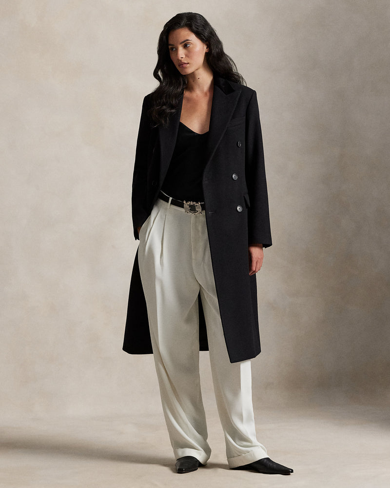Ralph Lauren Women's Luxury Double-Breasted Wool Melton Coat - Classic Tailored Style