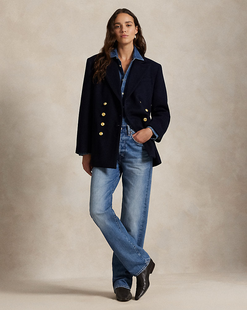 Women's Luxurious Double-Breasted Wool Melton Blazer - Timeless Elegance & Warmth