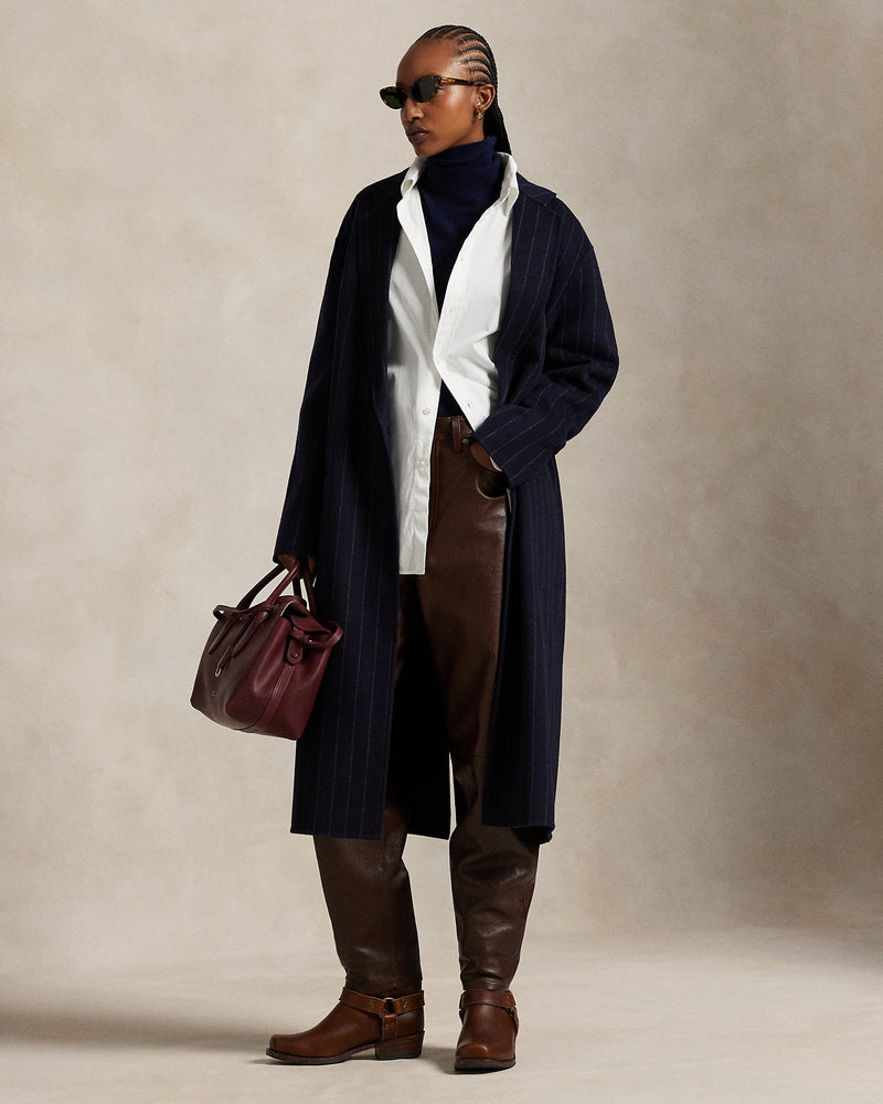 Luxurious Pinstripe Double-Faced Italian Wool Overcoat - Classic Tailored Design