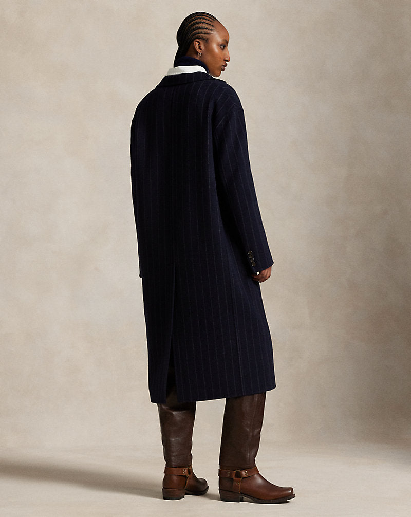 Chic Women&#39;s Pinstripe Double-Faced Italian Wool Overcoat - Timeless Tailored Style