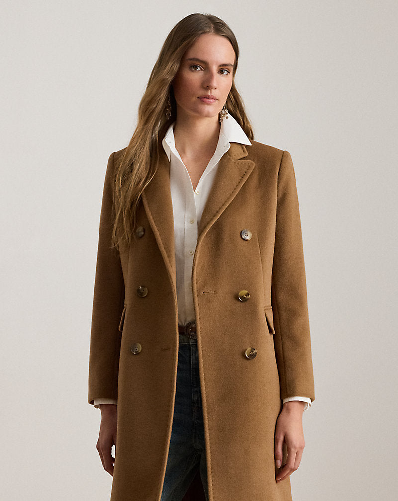 Chic Women&#39;s Double-Breasted Wool-Blend Coat: Elegant Style &amp; Warmth