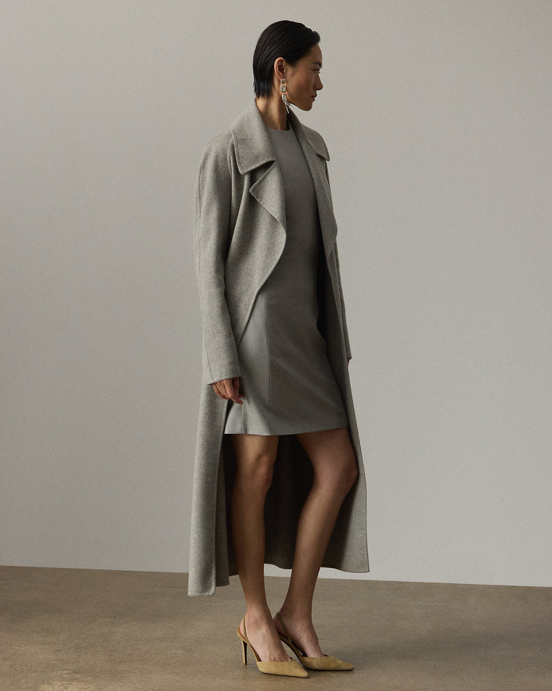Luxurious Kacey Mélange Cashmere Wrap Coat: Elegant Drape, Italian Crafted Style