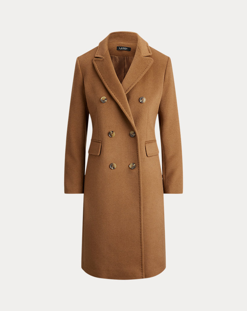 Chic Wool-Blend Herringbone Double-Breasted Coat for Women - Classic Style