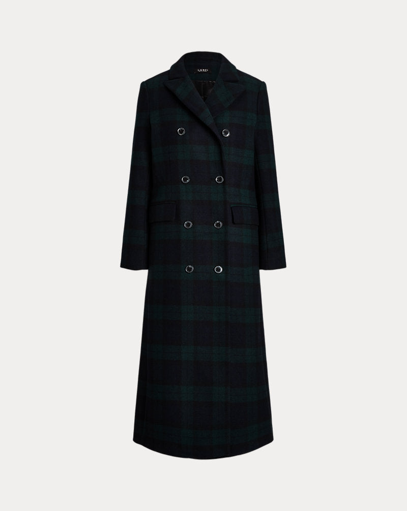 Chic Wool-Blend Herringbone Double-Breasted Coat for Women - Classic Style