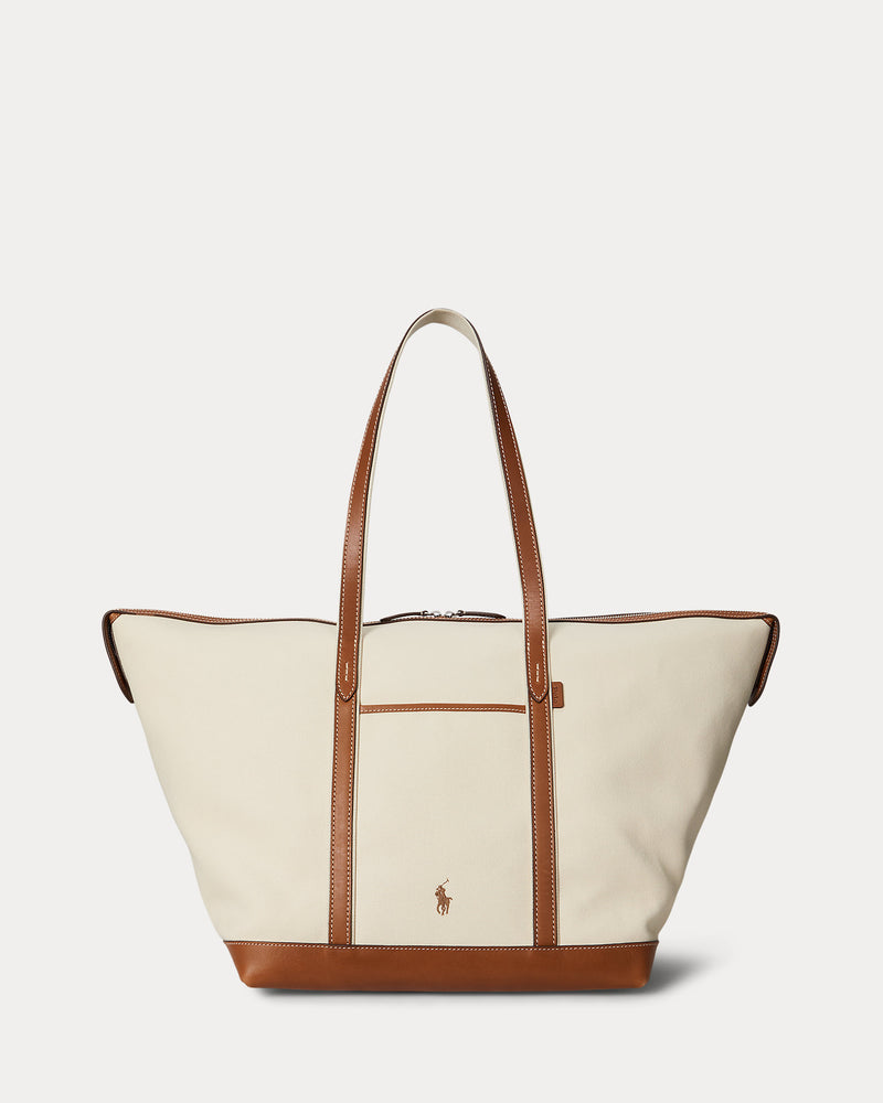 Ralph Lauren Large Canvas Shopper Tote with Leather Trim - Stylish Everyday Bag