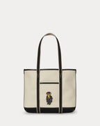 Charming Polo Bear Canvas Small Shopper Tote Bag with Durable Leather Trim