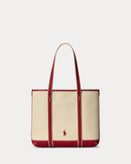 Charming Polo Bear Canvas Small Shopper Tote Bag with Durable Leather Trim