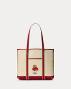 Charming Polo Bear Canvas Small Shopper Tote with Leather Trim, Iconic Design