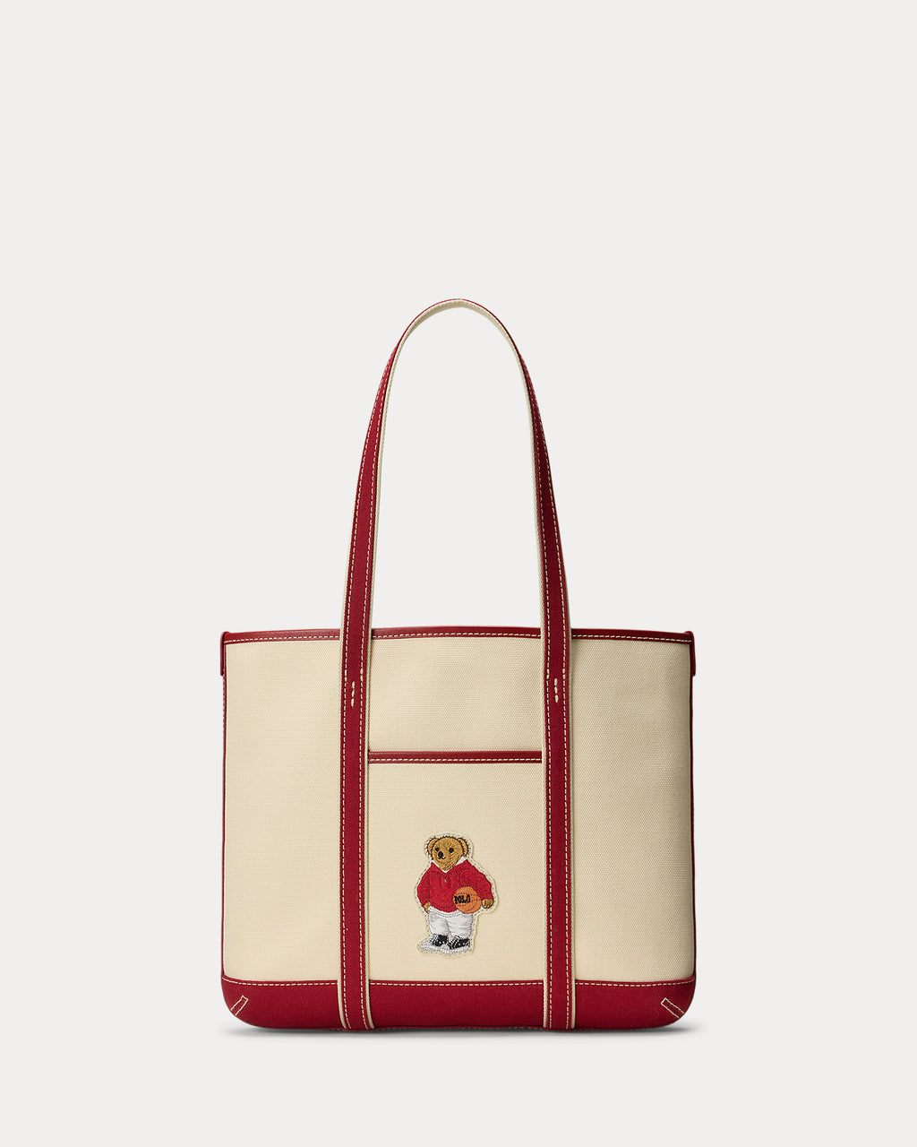 Charming Polo Bear Canvas Small Shopper Tote Bag with Durable Leather Trim