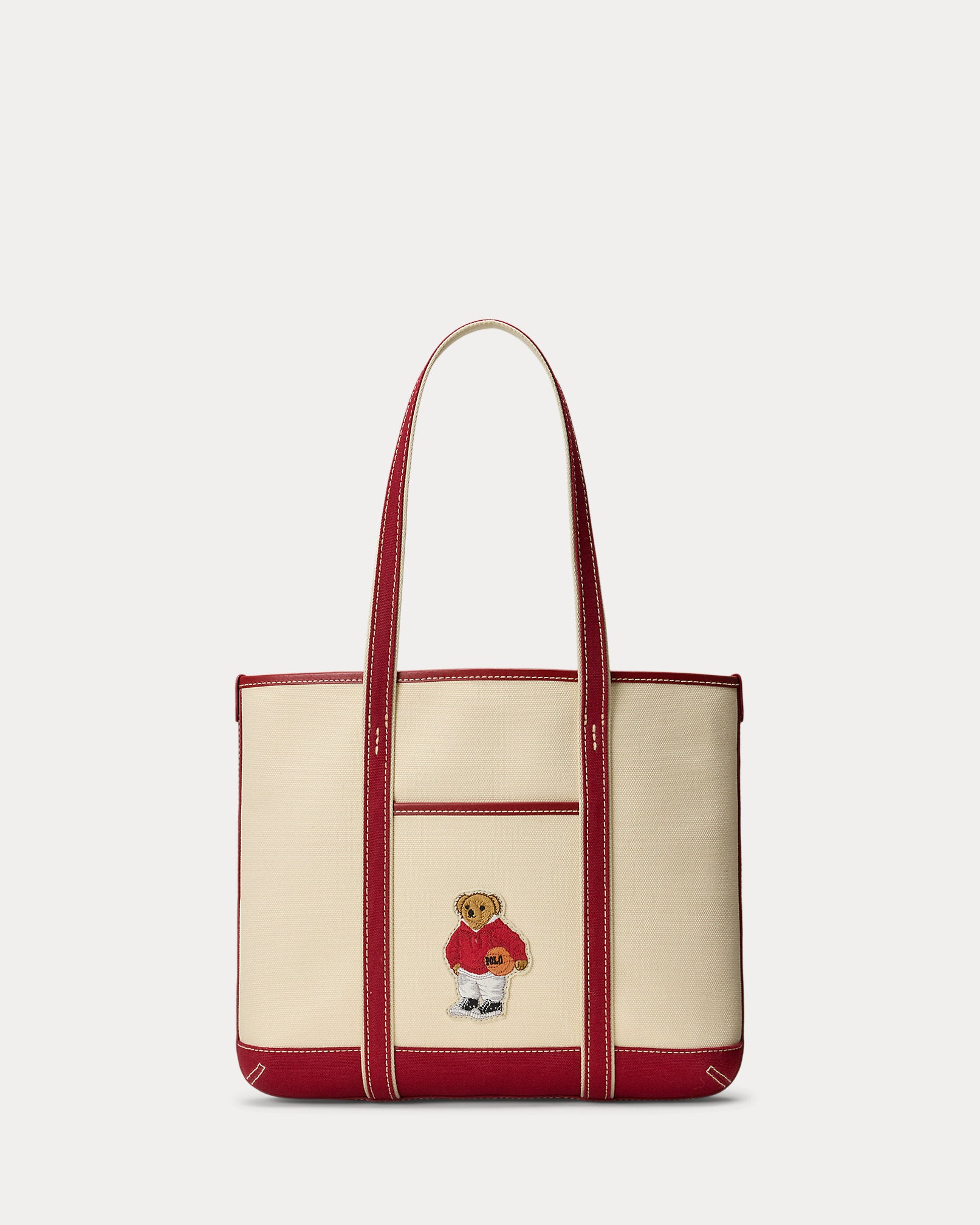 Charming Polo Bear Canvas Small Shopper Tote Bag with Durable Leather Trim