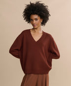Simone V-Neck Rust Cotton Merino Sweater - Soft, Breathable, Relaxed Luxury
