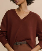 Simone V-Neck Rust Cotton Merino Sweater - Soft, Breathable, Relaxed Luxury