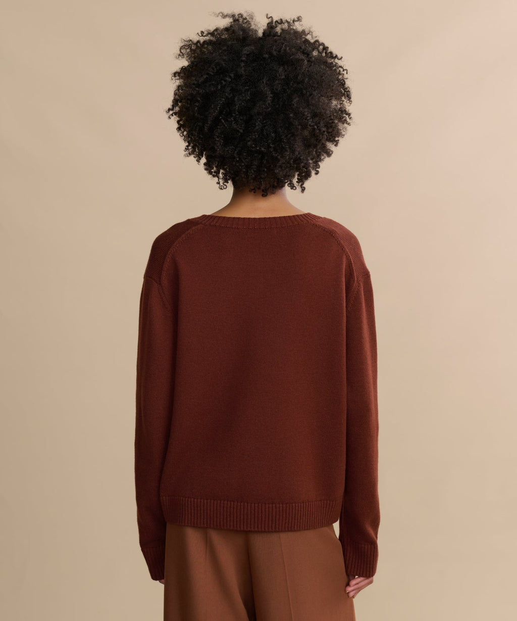 Simone V-Neck Rust Cotton Merino Sweater - Soft, Breathable, Relaxed Luxury