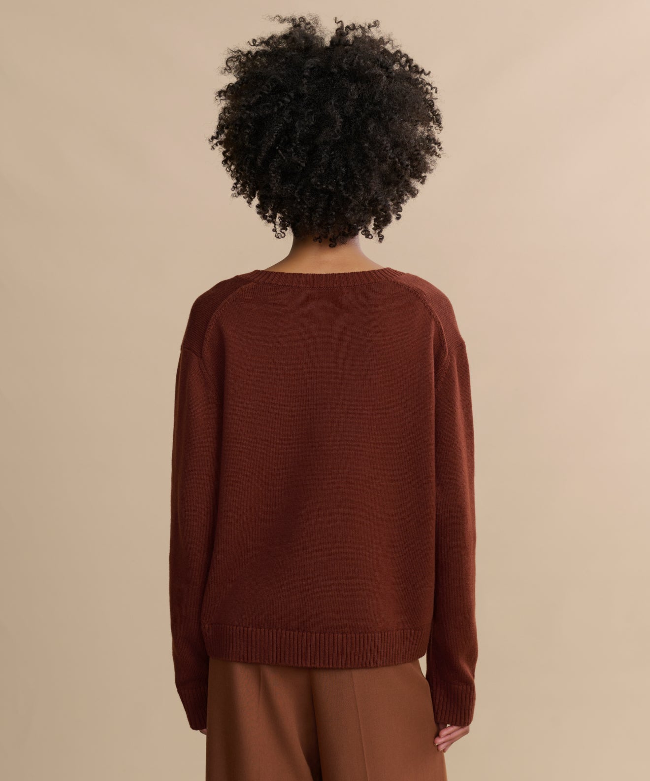 Simone V-Neck Rust Cotton Merino Sweater - Soft, Breathable, Relaxed Luxury