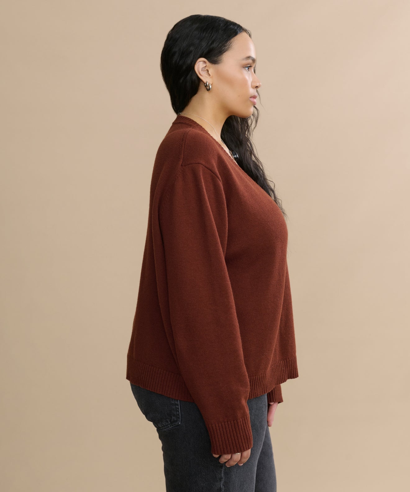 Simone V-Neck Rust Cotton Merino Sweater - Soft, Breathable, Relaxed Luxury