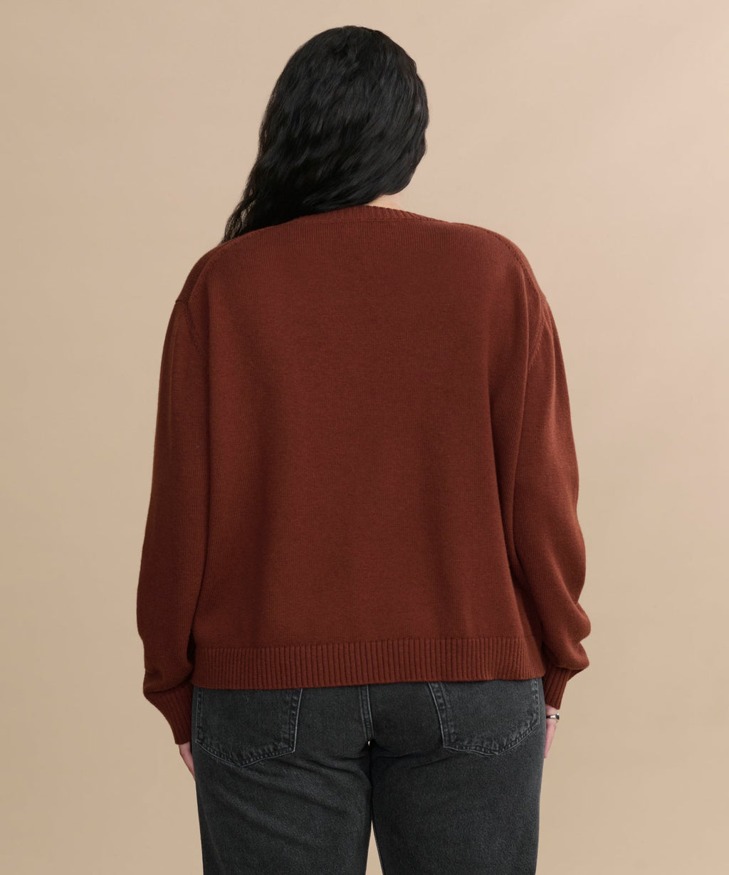 Simone V-Neck Rust Cotton Merino Sweater - Soft, Breathable, Relaxed Luxury
