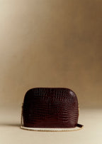 Chic Half-Moon Black Crocodile Embossed Leather Victor Bag Gold Chain Handle