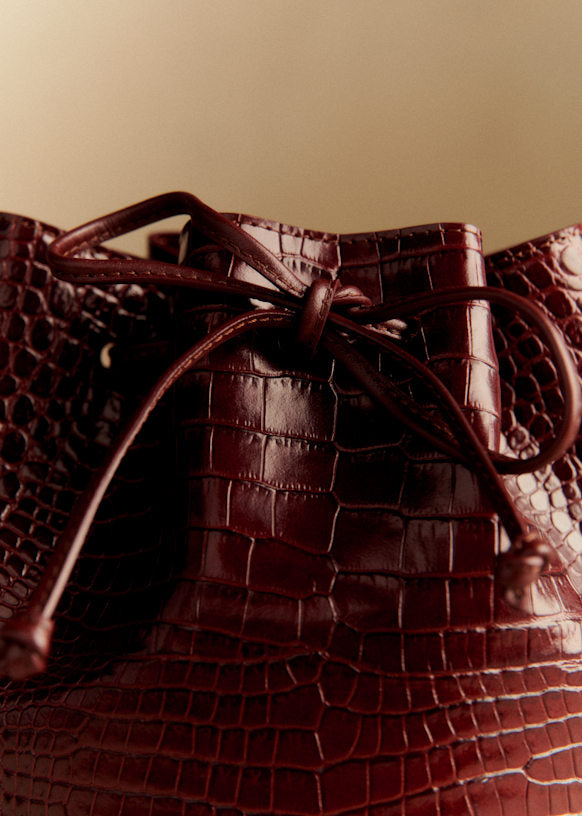 Chic Sezane Farrow Mini Bag: Chocolate Crocodile Print Bovine Leather Crossbody