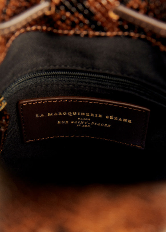 Chic Sezane Farrow Mini Bag: Chocolate Crocodile Print Bovine Leather Crossbody